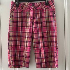 Pink Plaid Knee-Length Shorts Womens XL Avenue Polyester & Rayon Blend Stylish &